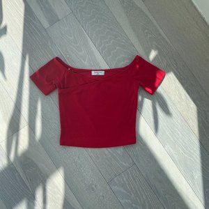 Babaton Red Wide Shoulder Crop Top